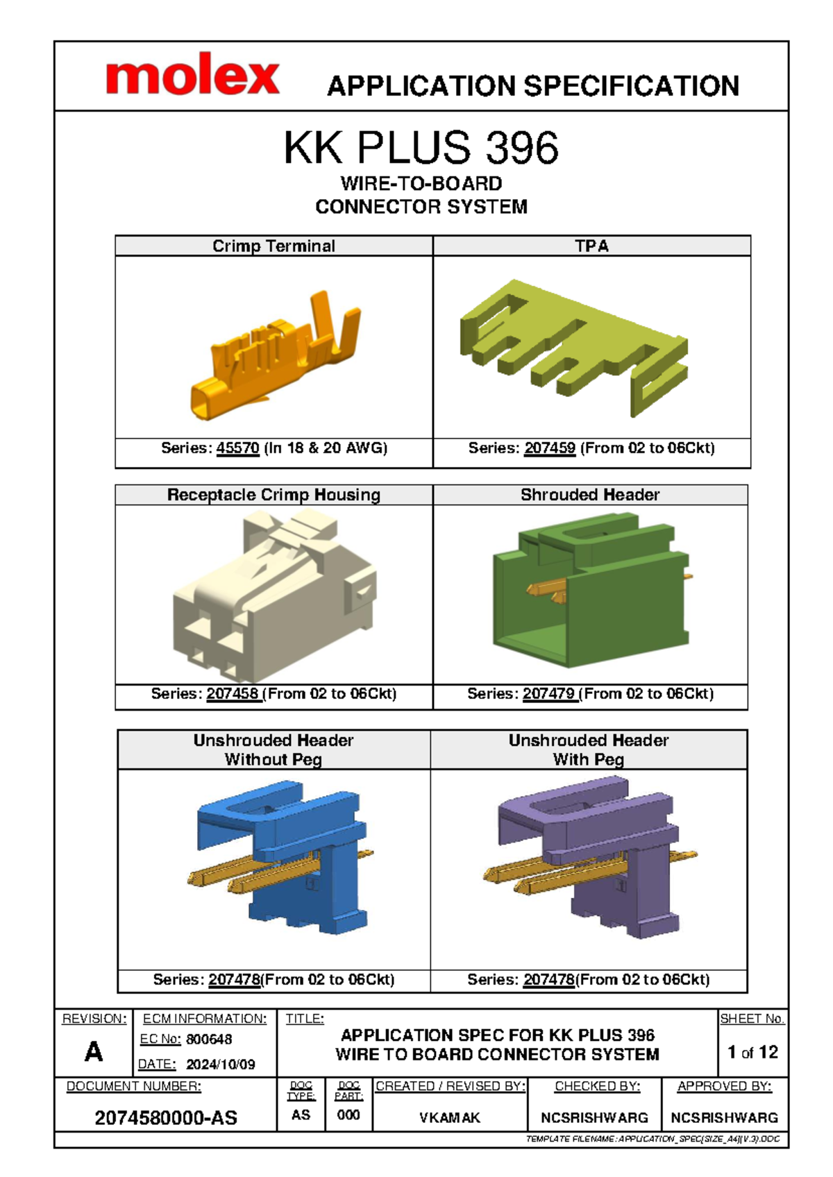APPLICATION SPECIFICATION FOR KK PLUS 396 CONNECTOR SYSTEM - Studocu