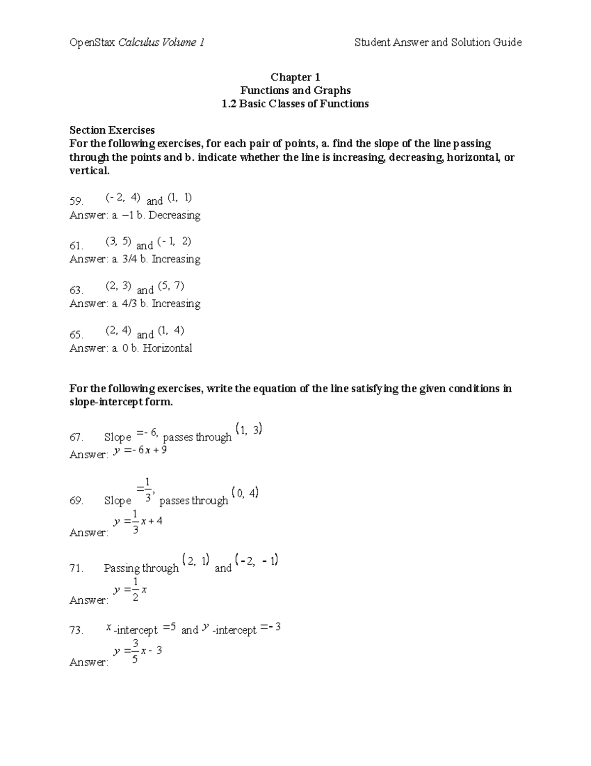 Calculus I (MATH 101) Student Solutions for Chapter 1.2 Exercises - Studocu