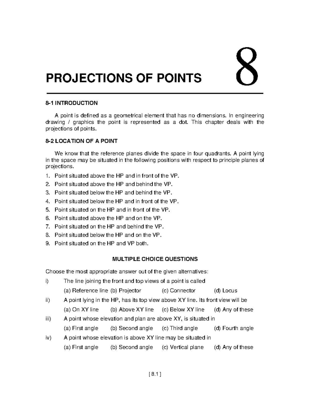Chapter 08: Projections of Points - Engineering Drawing Concepts - Studocu