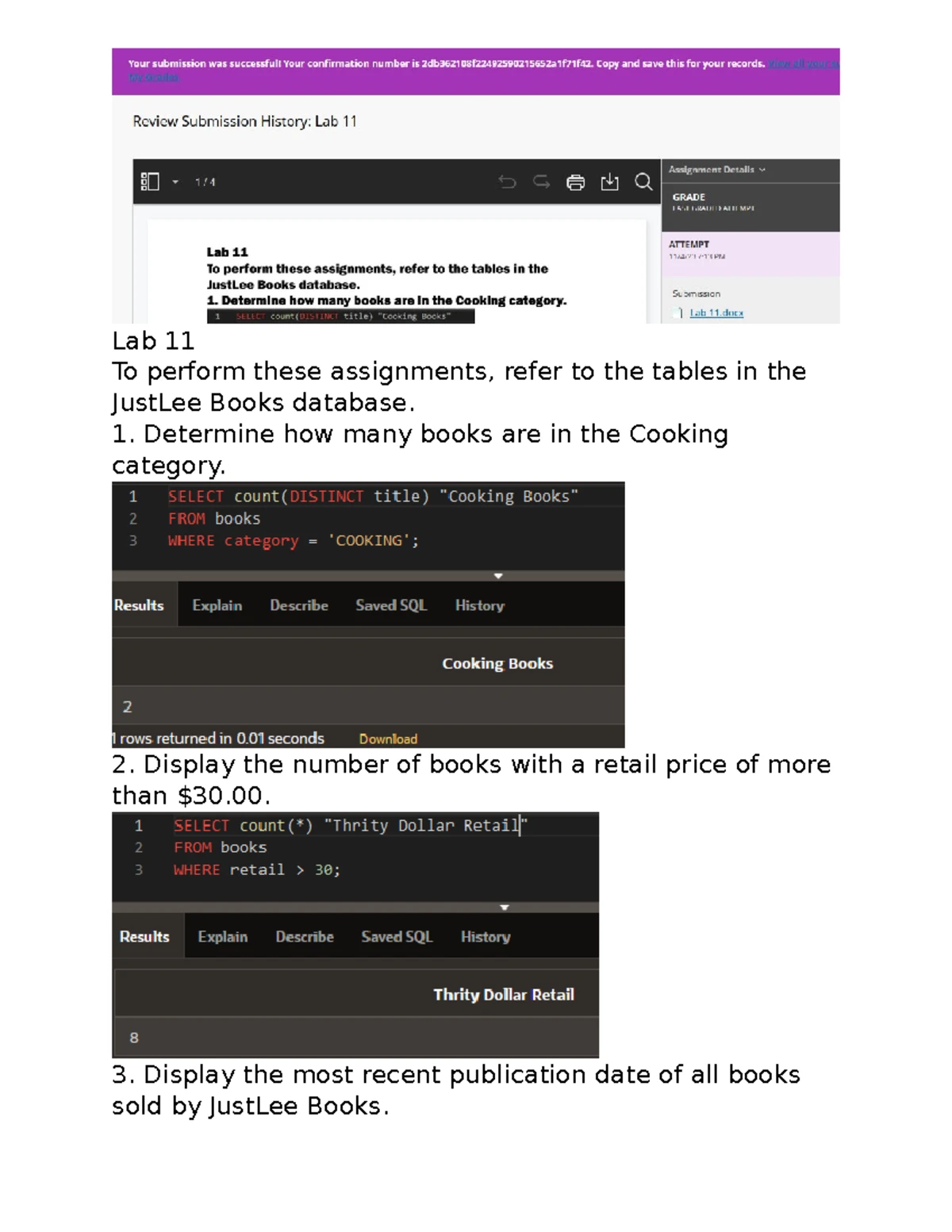 Lab 9 - SQL Queries Homework with JustLee Books Database - Studocu