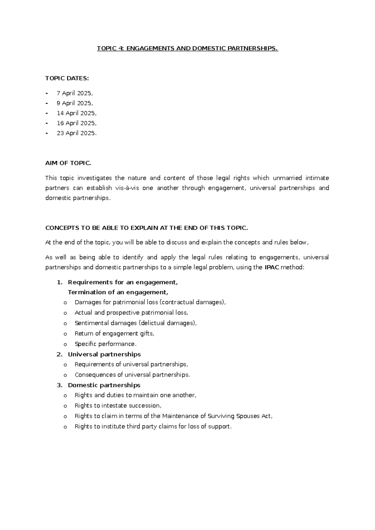 ENG 101: Final Exam Notes on Engagements & Domestic Partnerships - Studocu
