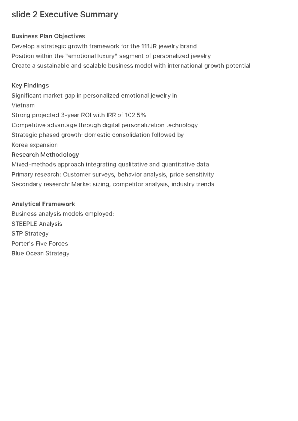 BUS 101: Executive Summary of Jewelry Brand Business Plan - Studocu