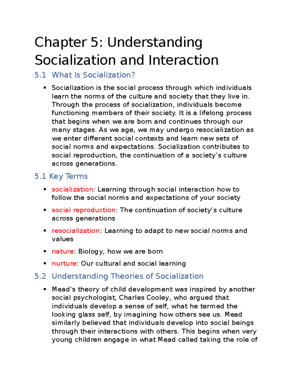 Intro to Sociology Ch 5 Notes - Chapter 5: Understanding Socialization ...