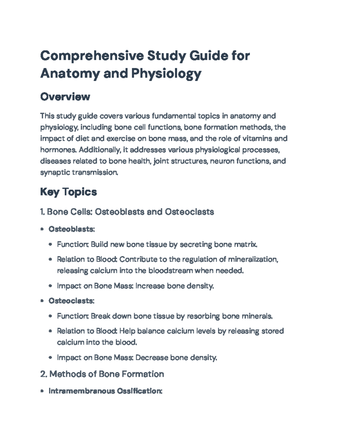 Comprehensive Study Guide for Anatomy and Physiology: Key Concepts ...