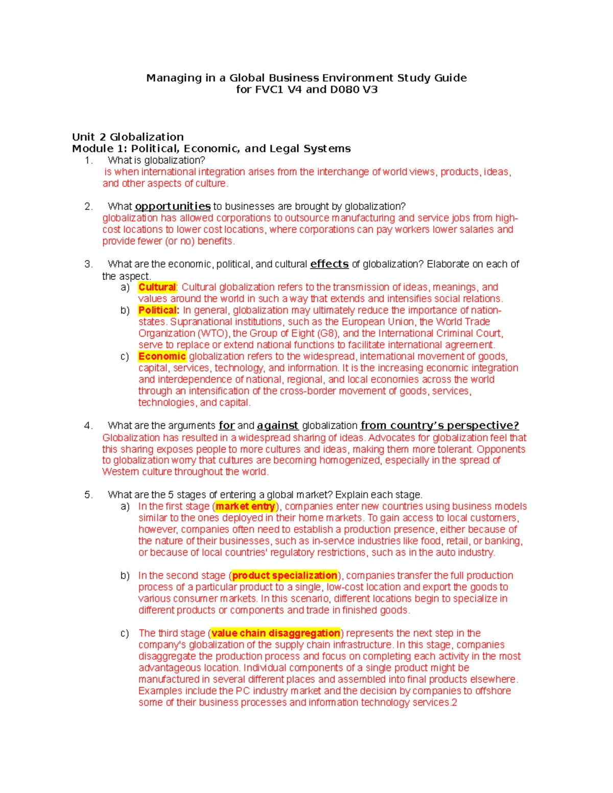 D080 V3-FVC1 V4 Study Guide - Managing in a Global Business Environment ...