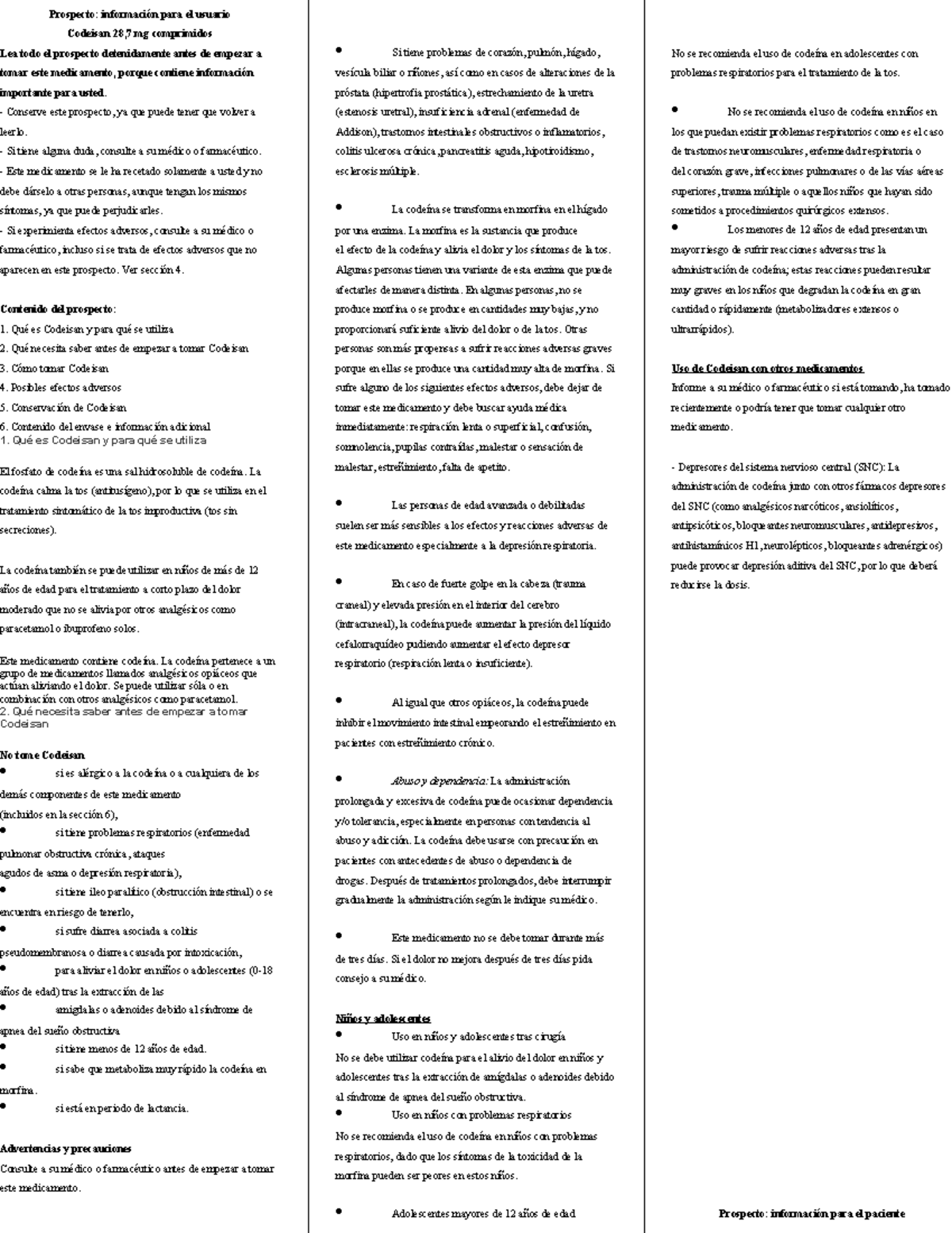 Prospecto Opioides - Prospecto: información para el usuario Codeisan 28 ...