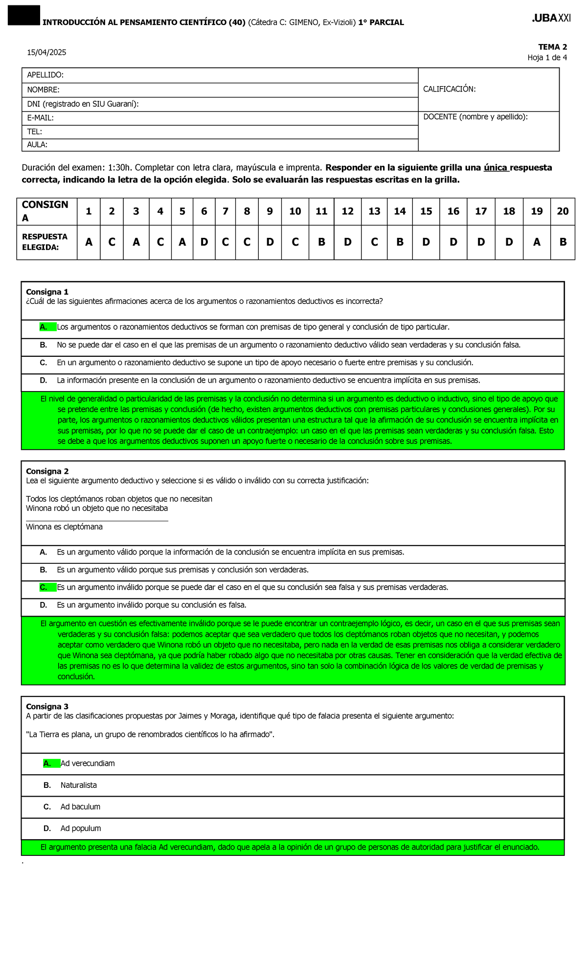 Tema 2 - Primer Parcial - 1°C 2025 - Introducción al Pensamiento Científico (IPC C) - Document Preview