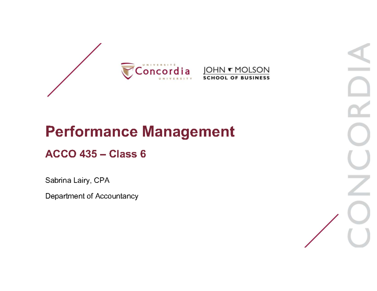 Performance Management Insights: ACCO 435 Class 6 Notes - Studocu