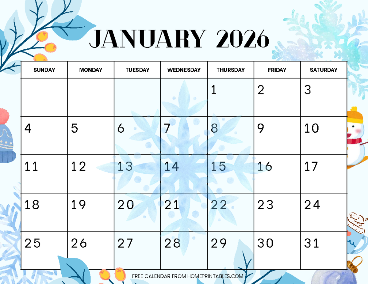 Winter January Calendar - Information Technology - SUNDAY MONDAY ...