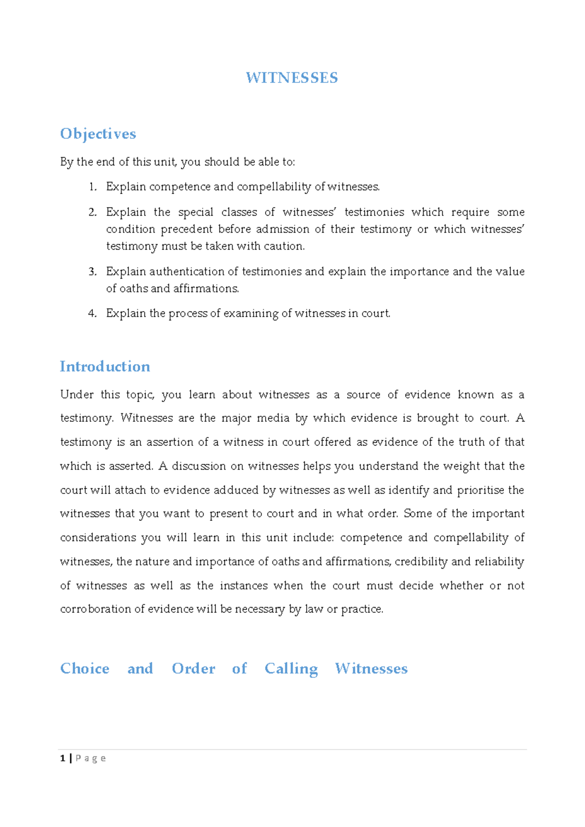 WIT 101: Comprehensive Study Notes on Witnesses and Testimonies - Studocu