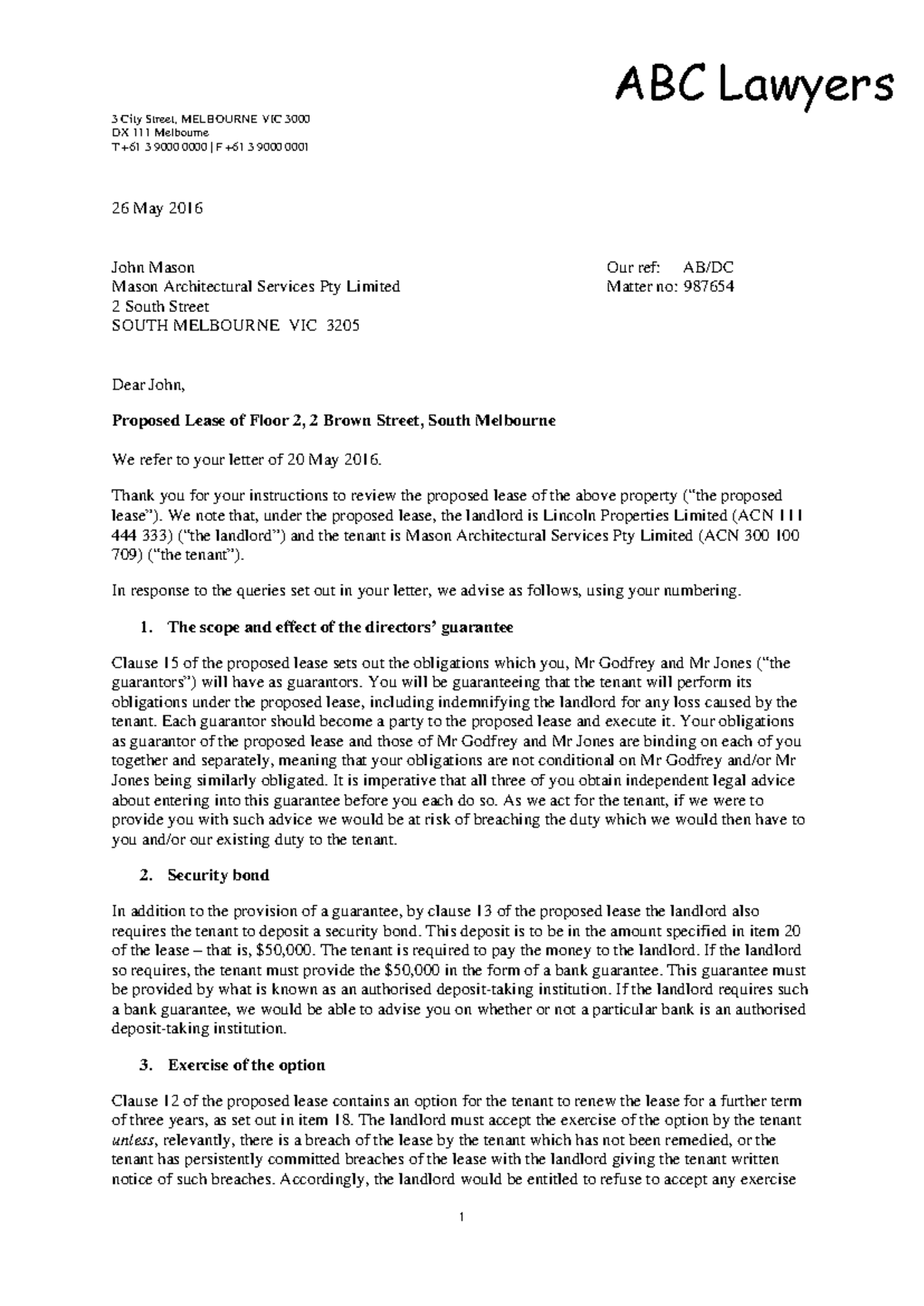 T2 2025 MLL113 - Week 8 Sample Lease Review Letter - Studocu
