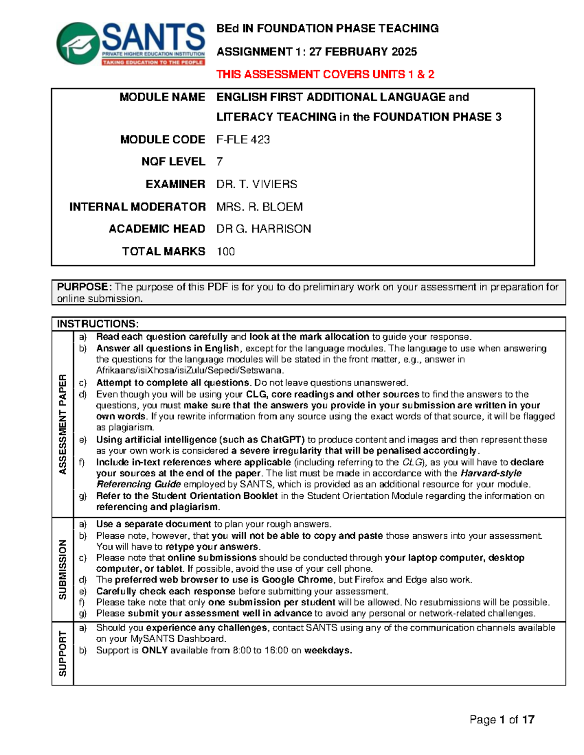 F-FLE 423 Assignment 1: English First Additional Language - S1 2025 ...
