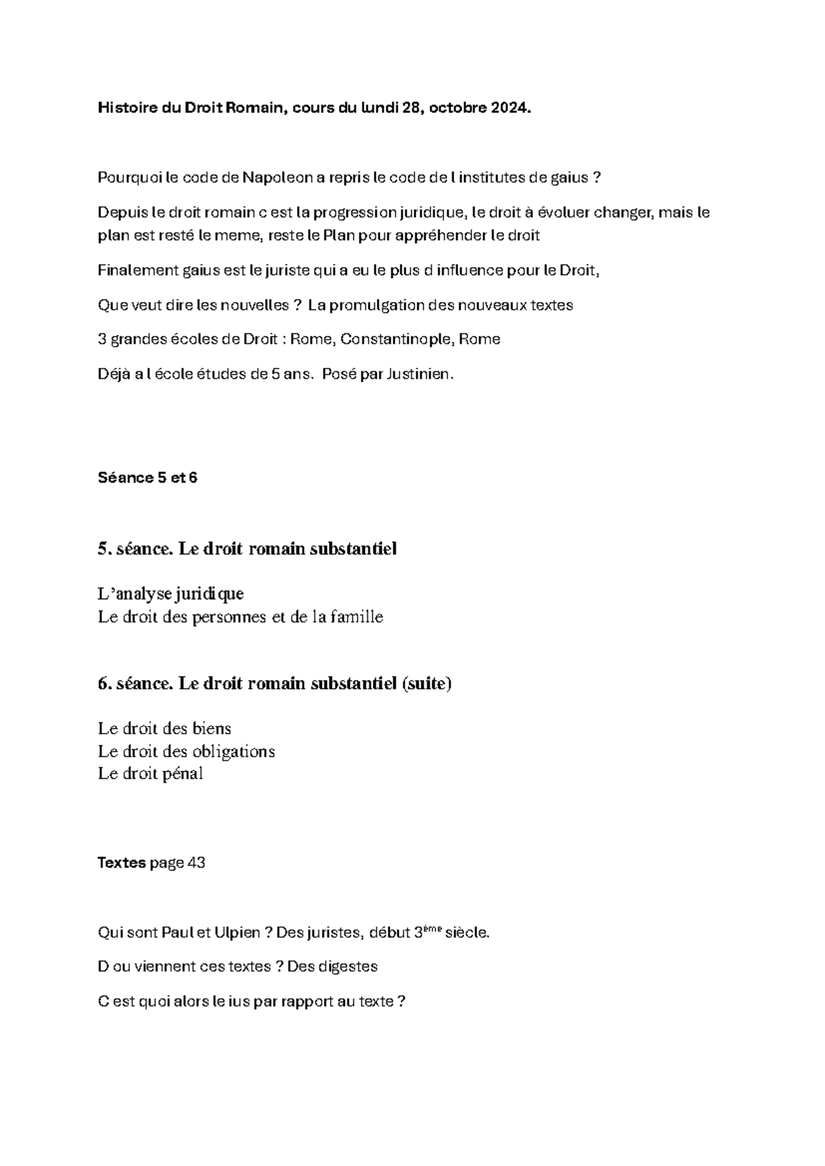 5. et 6. Séances - Notes de Cours sur le Droit Romain - Studocu