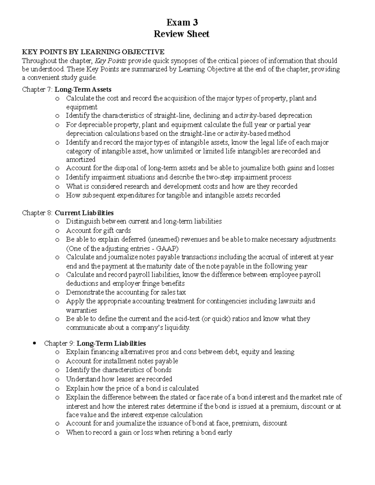ACCT 303 Exam 3 Review Sheet: Essential Study Points & Key Concepts ...