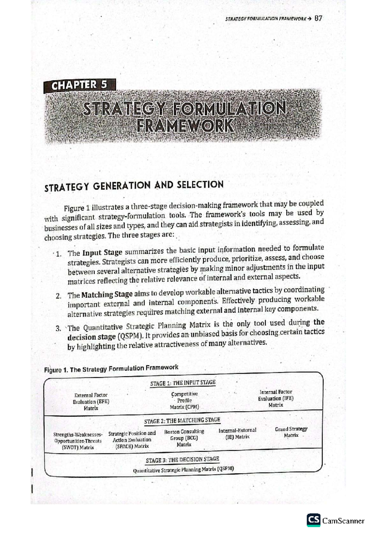 CS 87: Chapter 5 - Strategy Formulation Framework and Tools - Studocu