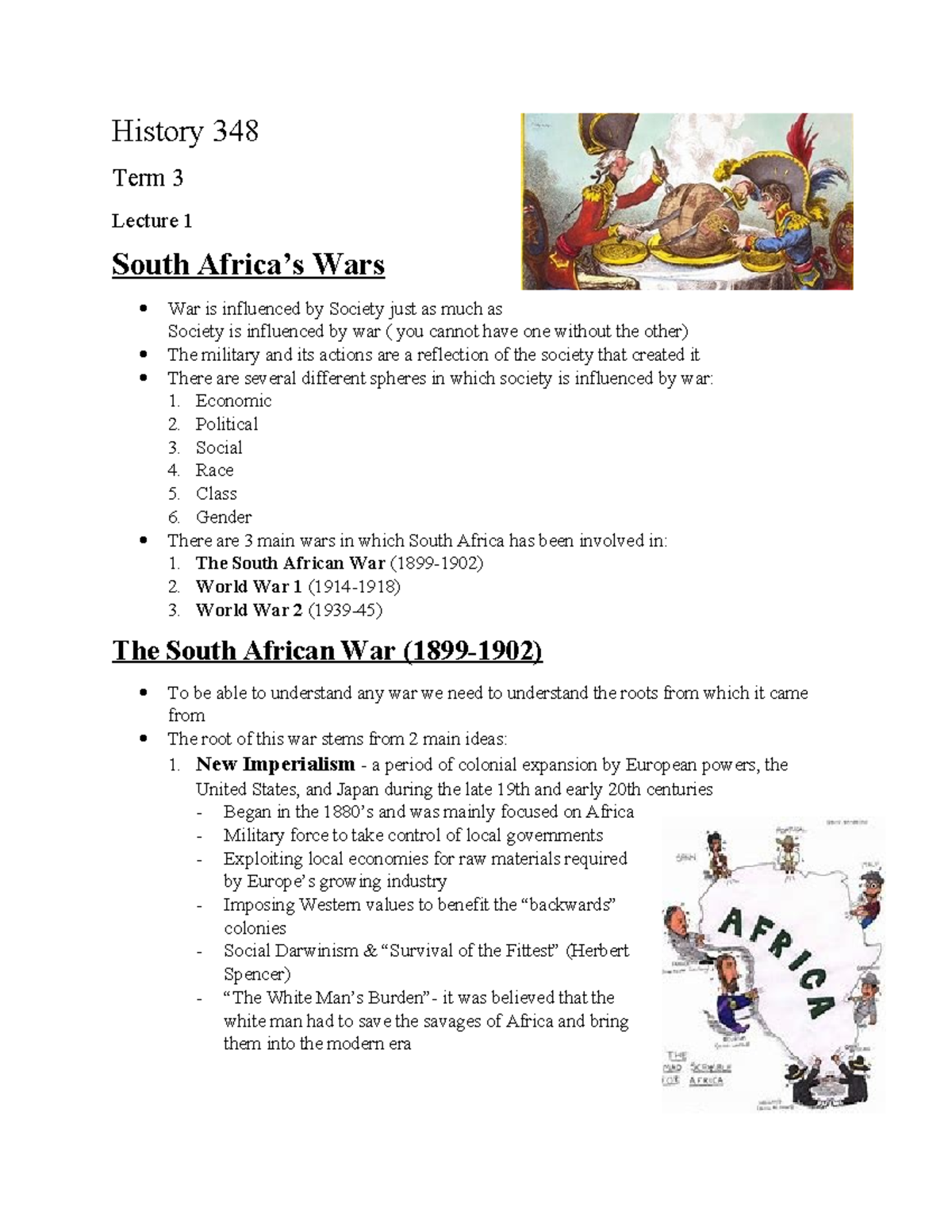 History 348 Term 3 Lecture 1: The Influence of Society on War in South ...