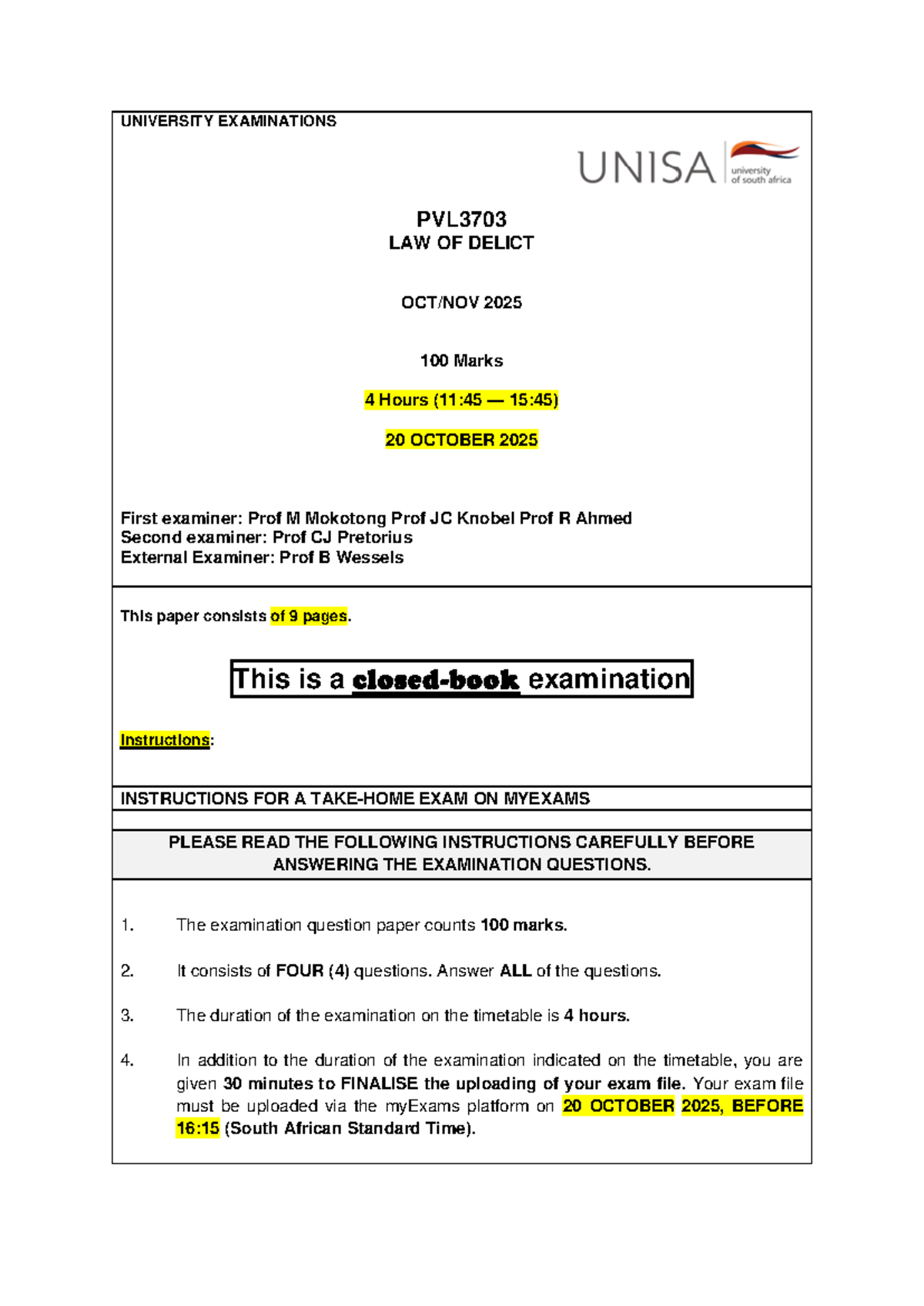 PVL3703 Law of Delict Final Exam Instructions 2025 - Studocu