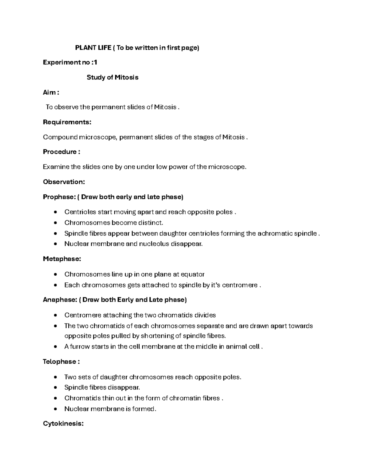 Biology Lab Manual - Grade 10: Mitosis, Diffusion, Osmosis & More - Studocu