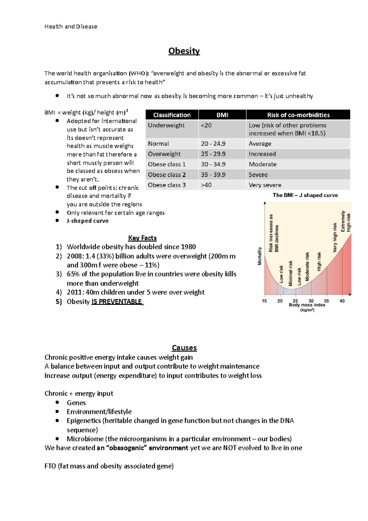 Obesity Overview and Key Insights - Lecture Notes (Course Code: HLT101 ...
