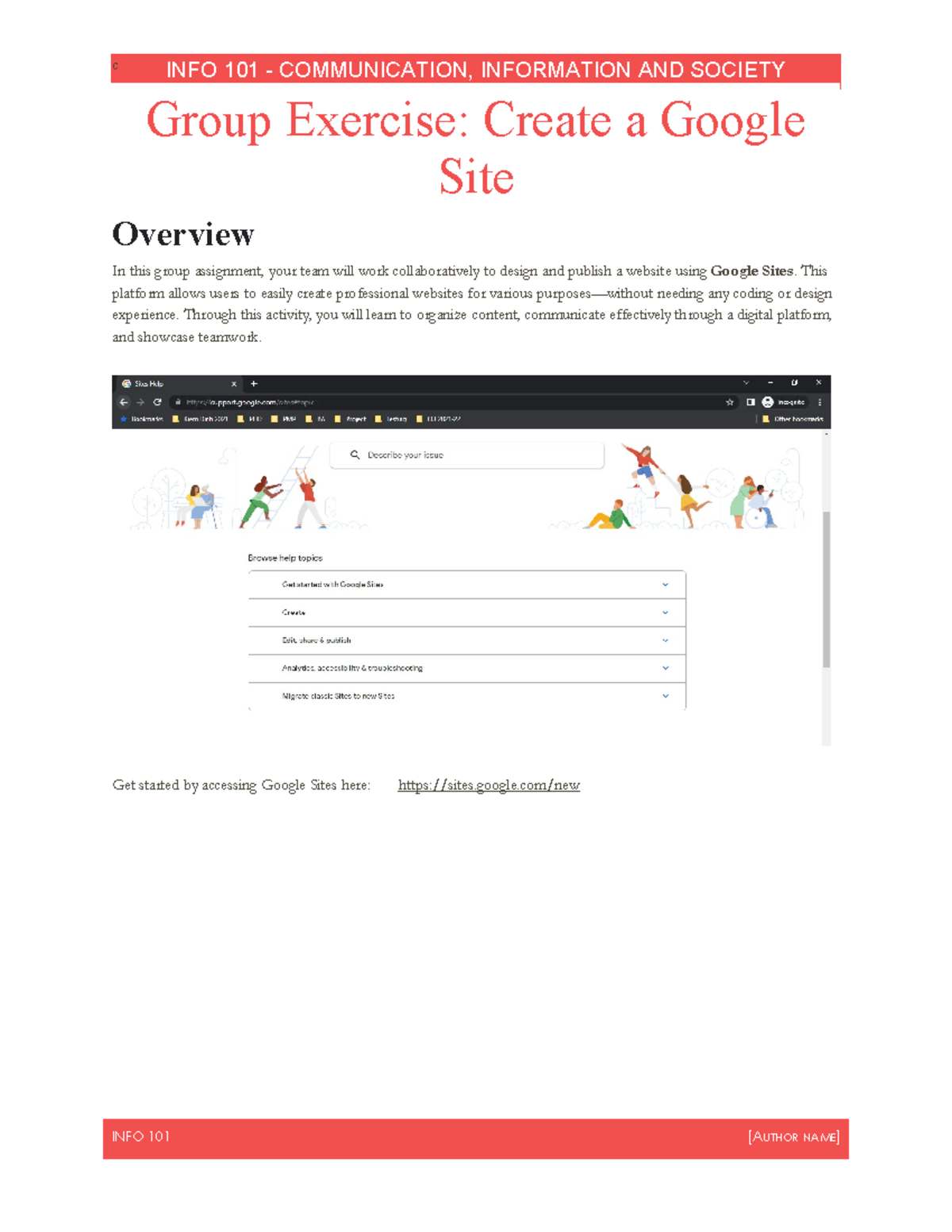 INFO 101 Group Exercise: Google Site Creation Overview - Studocu