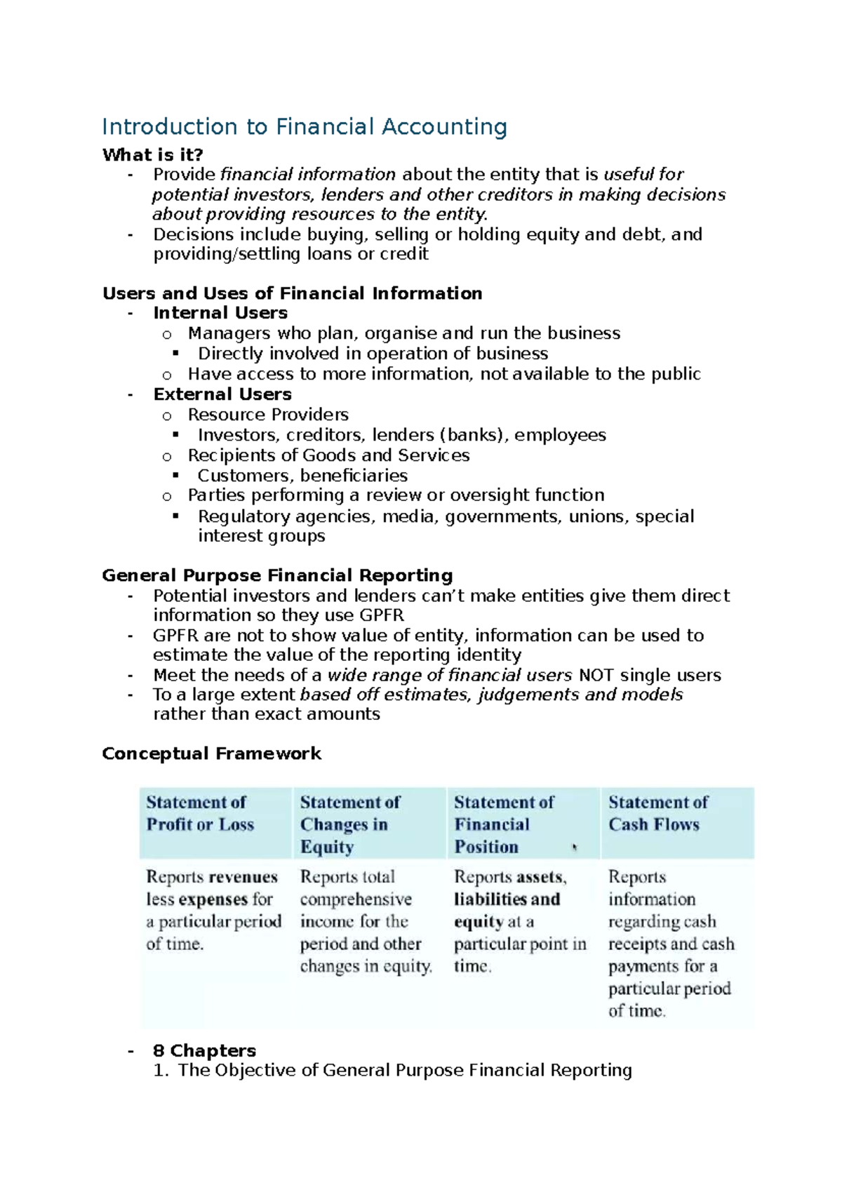 Lecture Notes IFA: Introduction to Financial Accounting (Weeks 1-5 ...