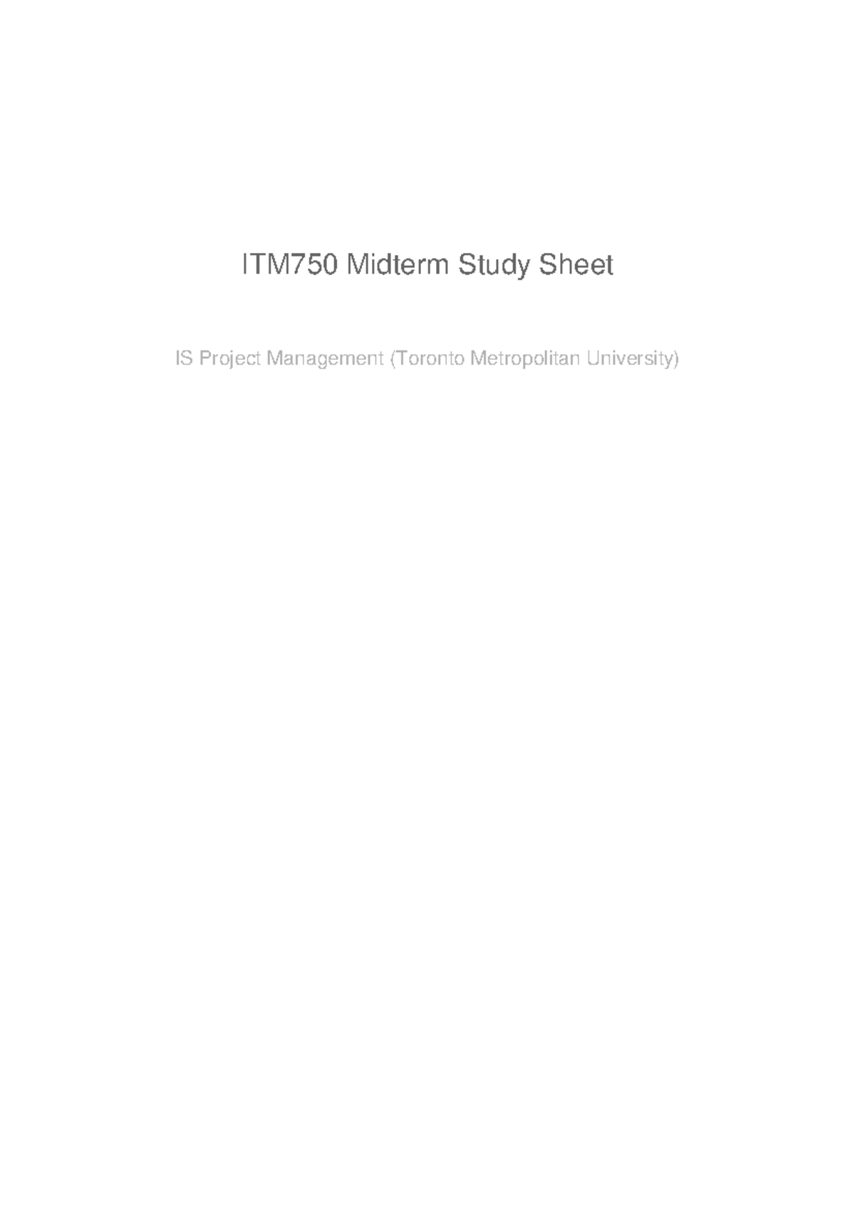 ITM750 Midterm Study Notes: Project Management Overview - Studocu