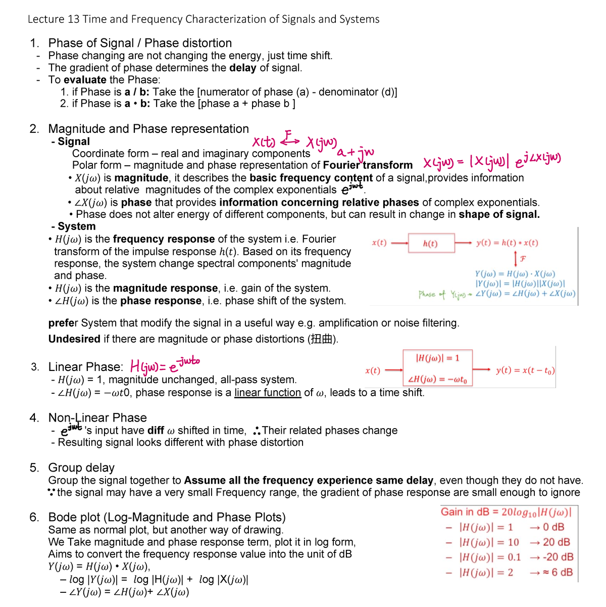 Lecture 13 Time and Frequency Characterization of Signals and Systems ...