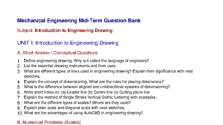 Engineering Drawing ME 101 Mid Term Question Bank - Studocu