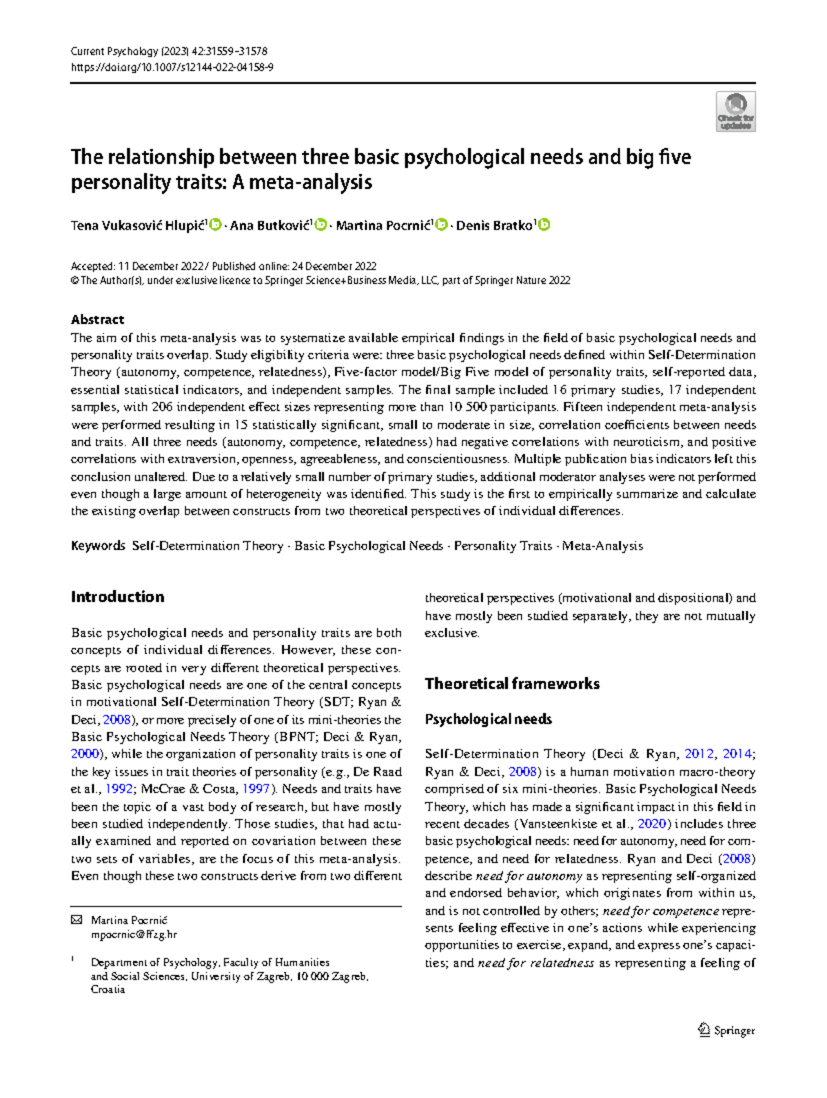 The Relationship Between Basic Psychological Needs and Big Five Traits ...