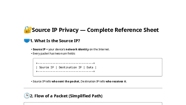 Source IP Privacy Cheatsheet: Key Concepts & Tools - Studocu
