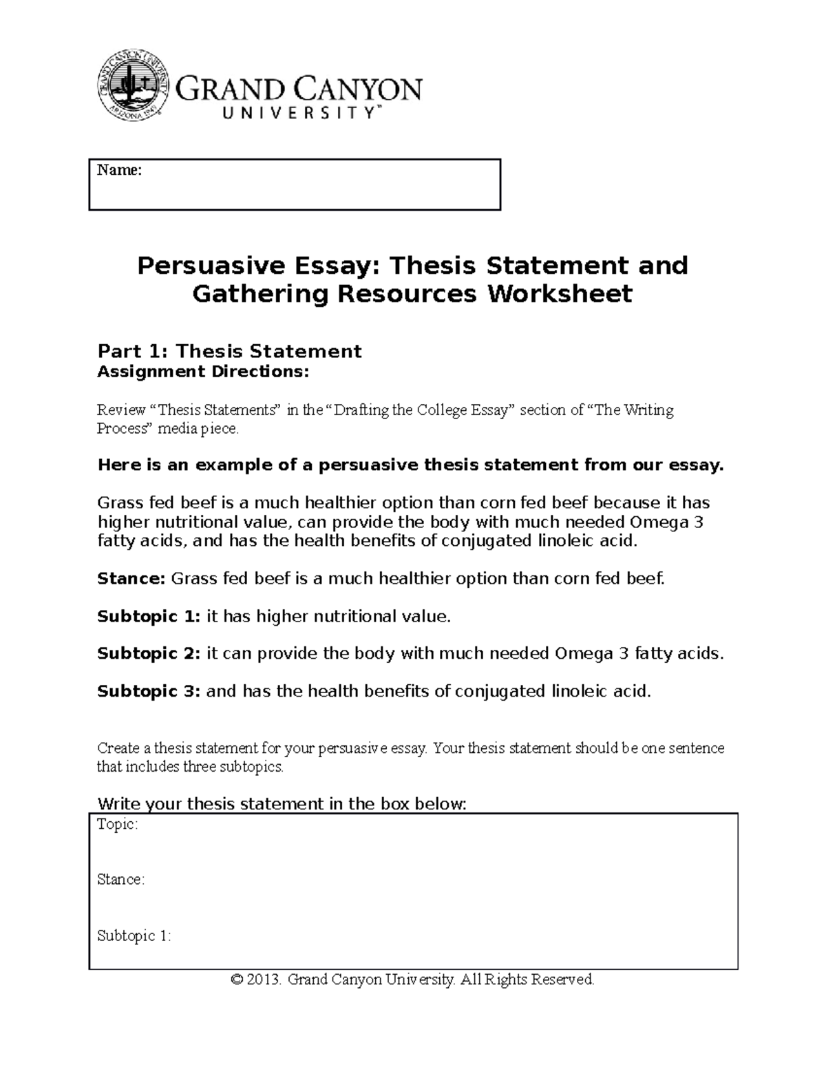 PHI105 T3 Thesis Statement and Gathering Resources Worksheet - Name ...