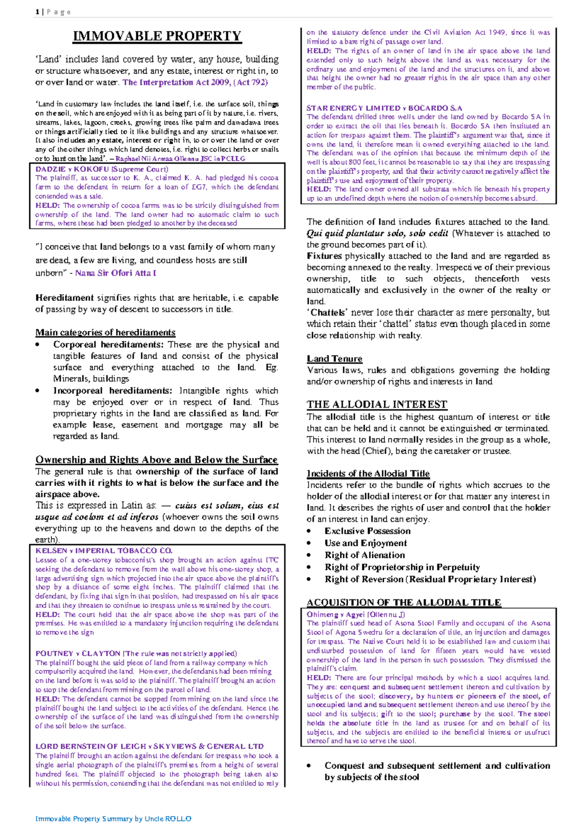 Immovable Property Overview & Legal Principles (Rollo) - Studocu