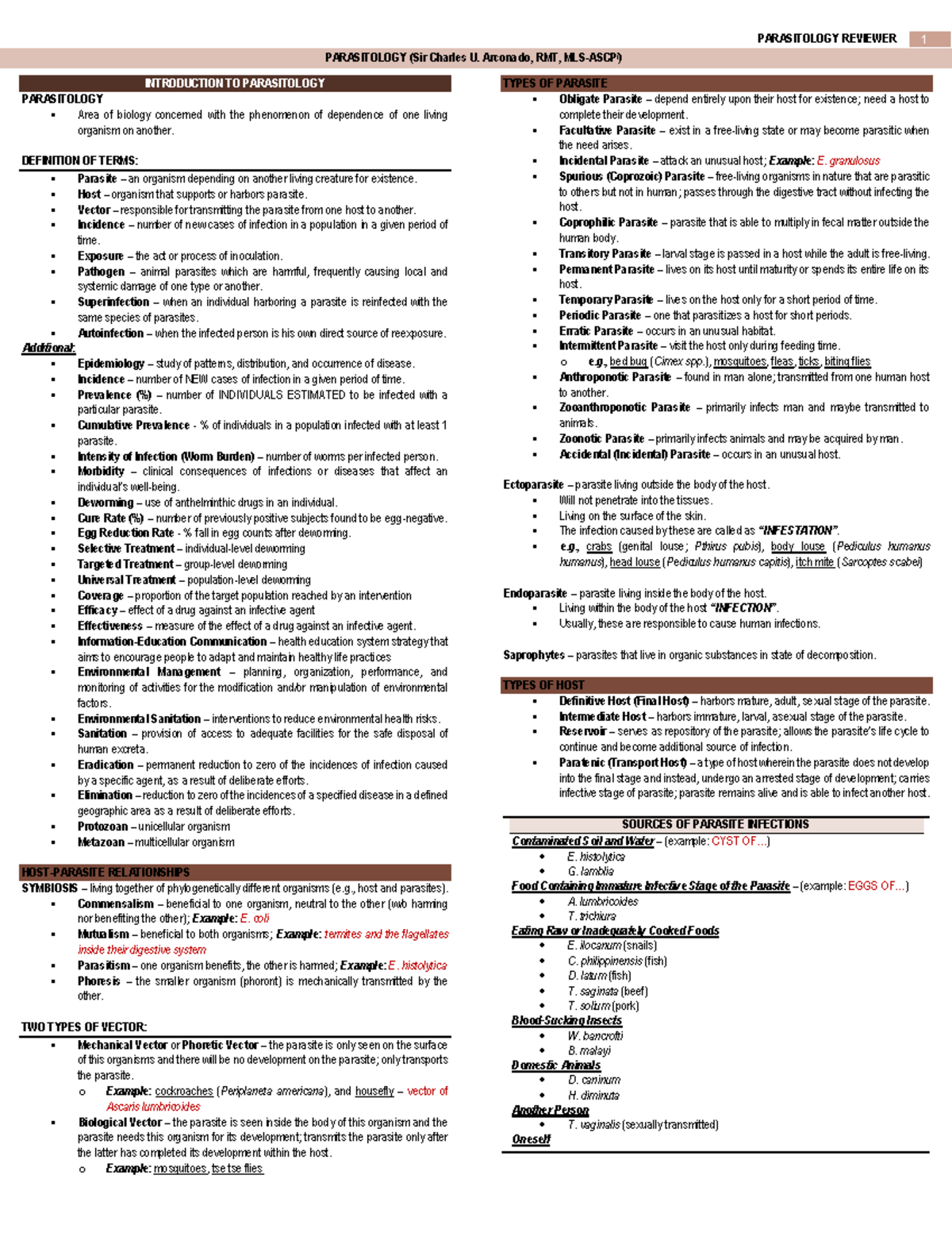 Parasitology (RMT-MLS) Study Guide and Key Concepts Explained - Studocu