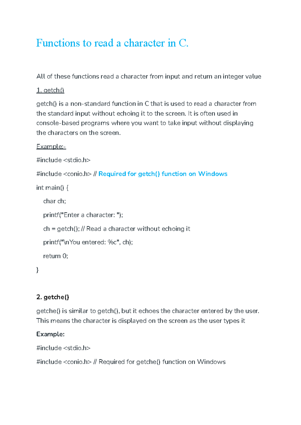 C Programming: Functions to Read a Character (getch, getche, getchar ...