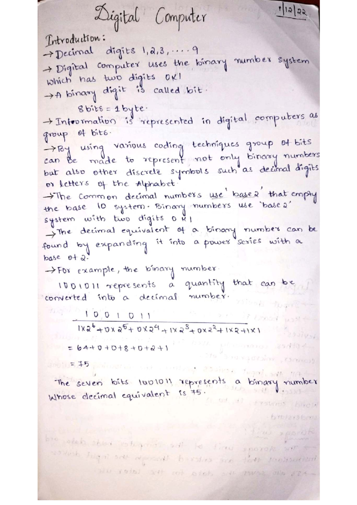 Digital Computer Fundamentals: Unit-I Notes on Binary Systems and ...