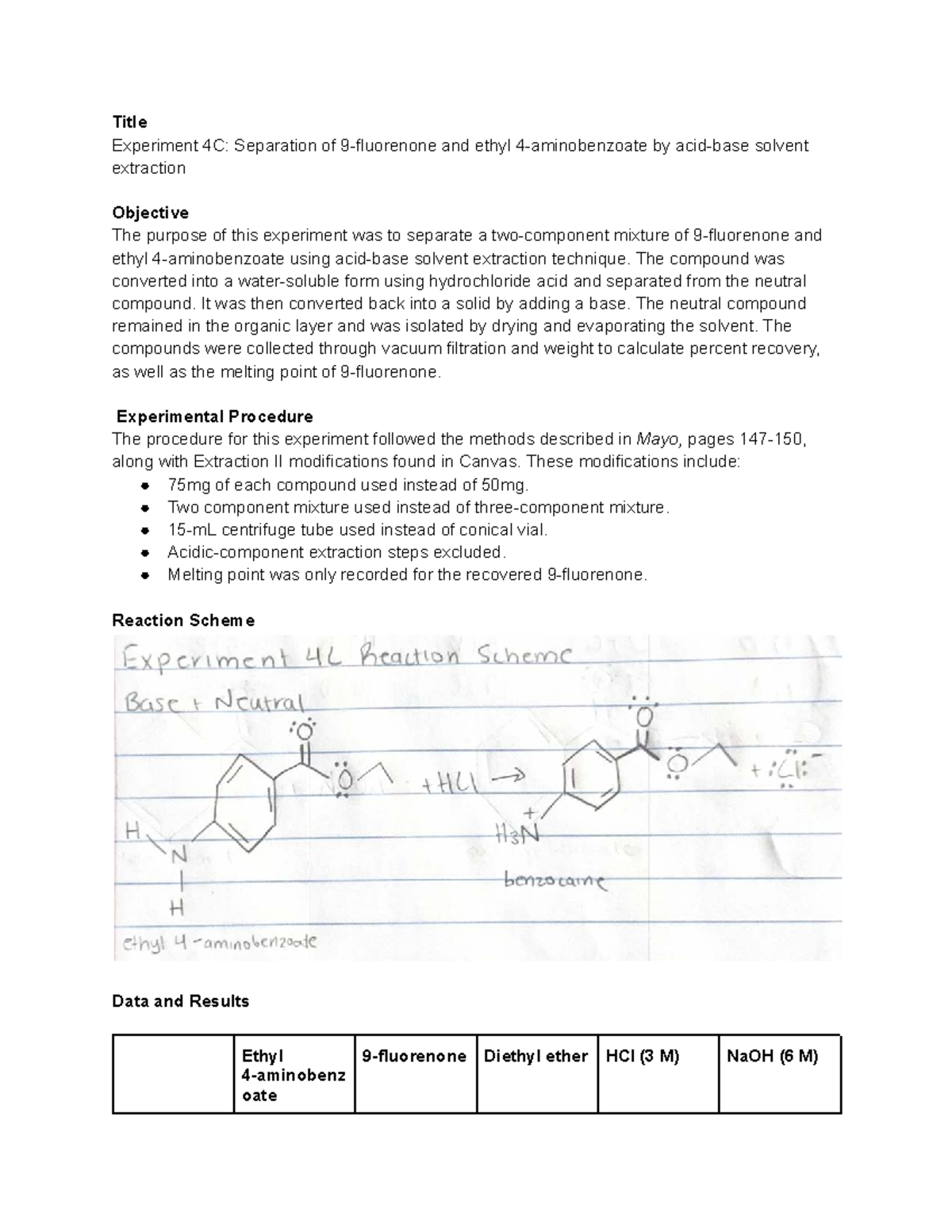 4C Lab Report: Solvent Extraction of Ethyl Compounds - Studocu