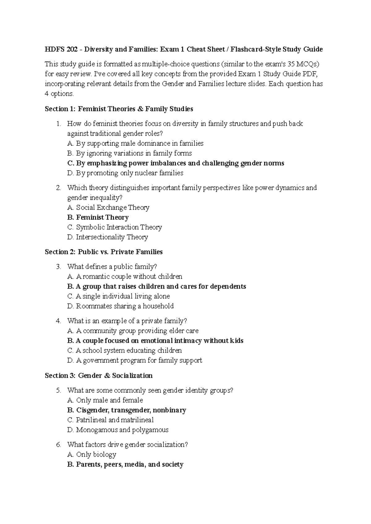 HDFS 202 - Diversity and Families: Exam 1 Study Guide & Cheat Sheet ...