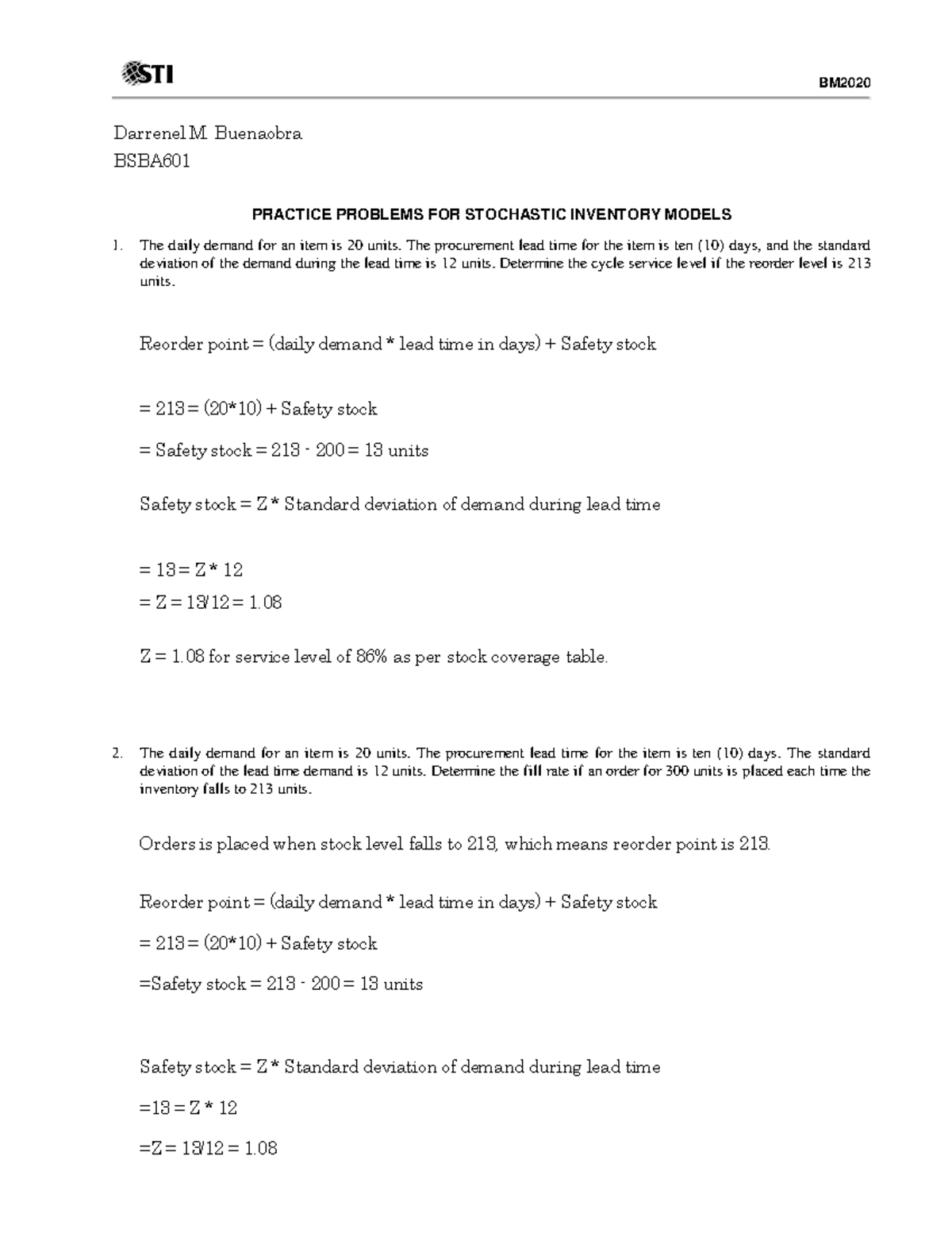 08 Practice Problems 1 - BM Darrenel M. Buenaobra BSBA PRACTICE ...