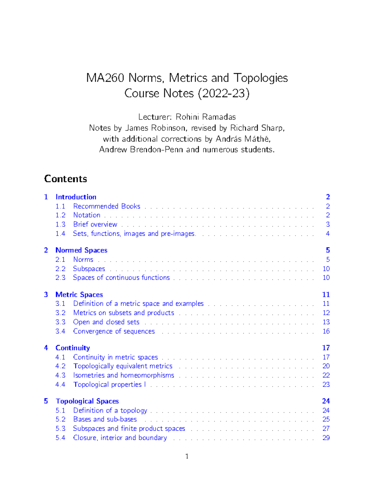 MA260 Norms, Metrics, and Topologies Course Notes - Studocu