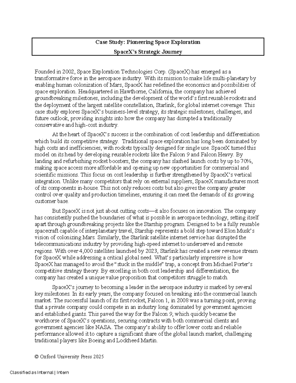 Case Study: Pioneering Space Exploration - SpaceX's Strategy - Studeersnel