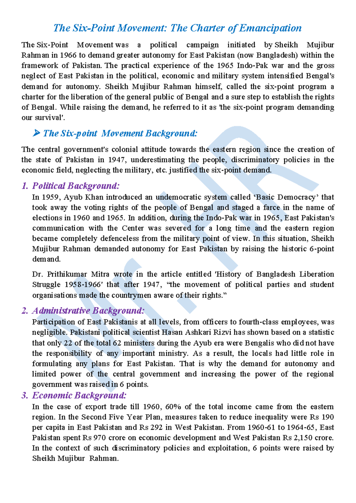 The Six-Point Movement The Charter of Emancipation - The practical ...