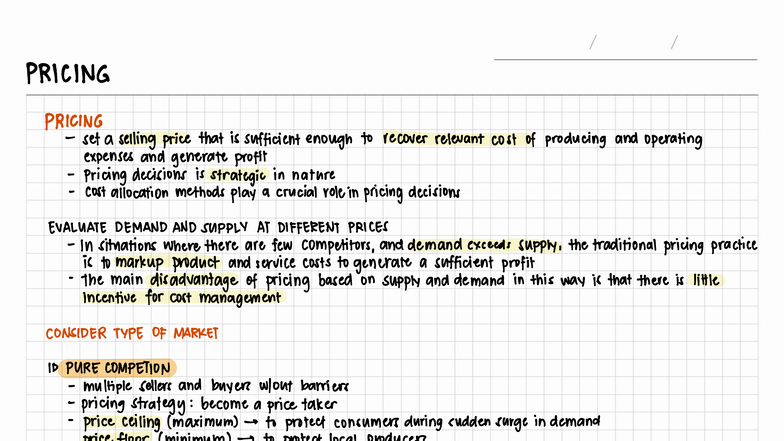 08 Pricing - summary - PRICING PRICING set a selling price that is ...