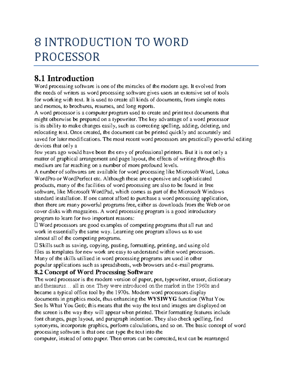 Chapter 8: Introduction to Word Processing Software - Studocu