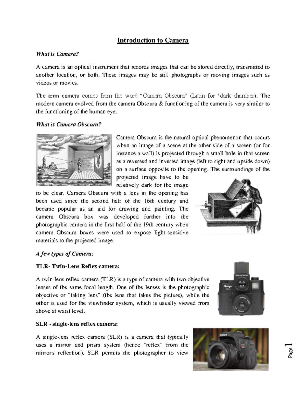 Introduction to Camera: Types, Functions, and Key Concepts - Studocu