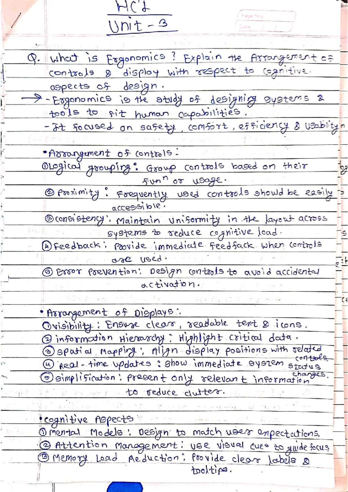 HCI 101 Endsem Handwritten Notes on Ergonomics and Usability - Studocu