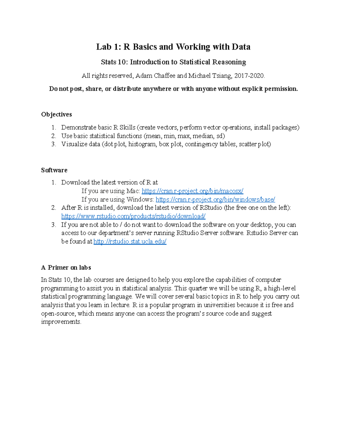 Lab 1: Introduction to R and Data Visualization Techniques in Stats 10 ...