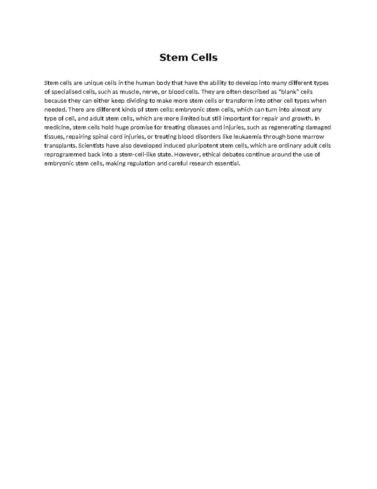 Stem Cells: An In-Depth Essay on Their Types and Medical Potential ...