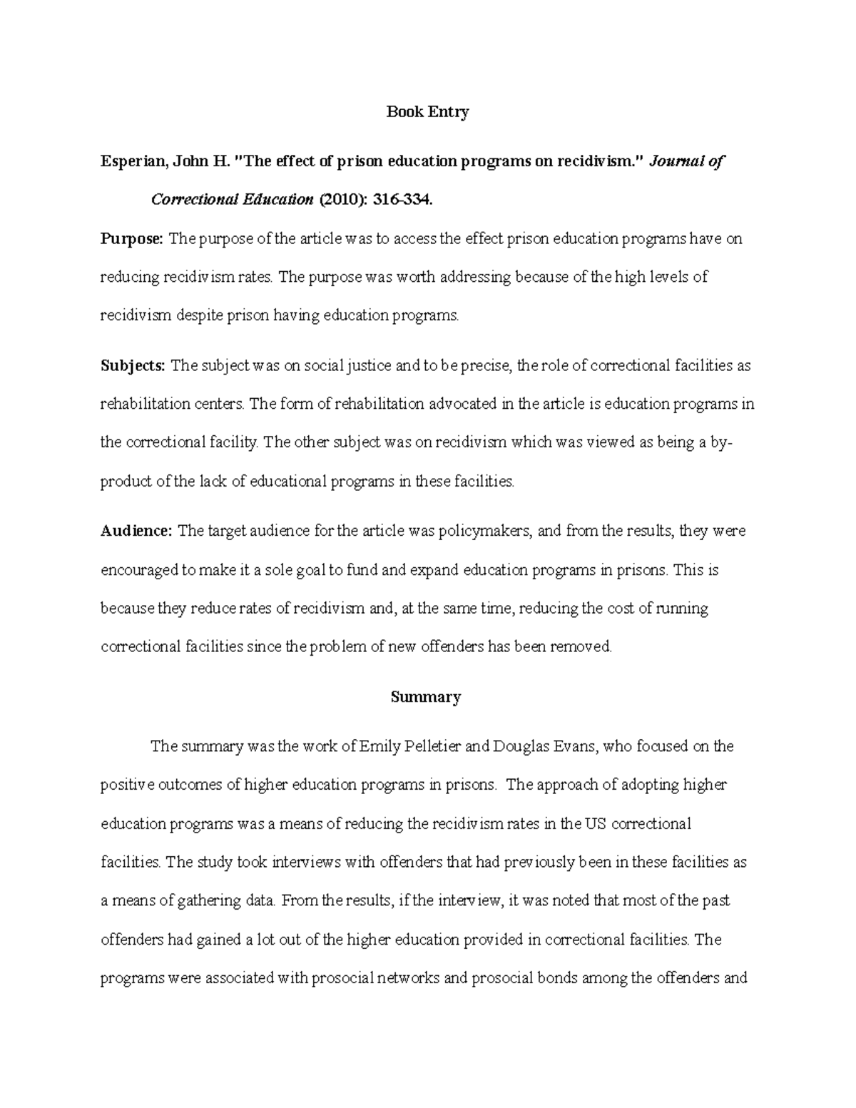 Prison Education Programs & Recidivism: A Study on Impact - Studocu