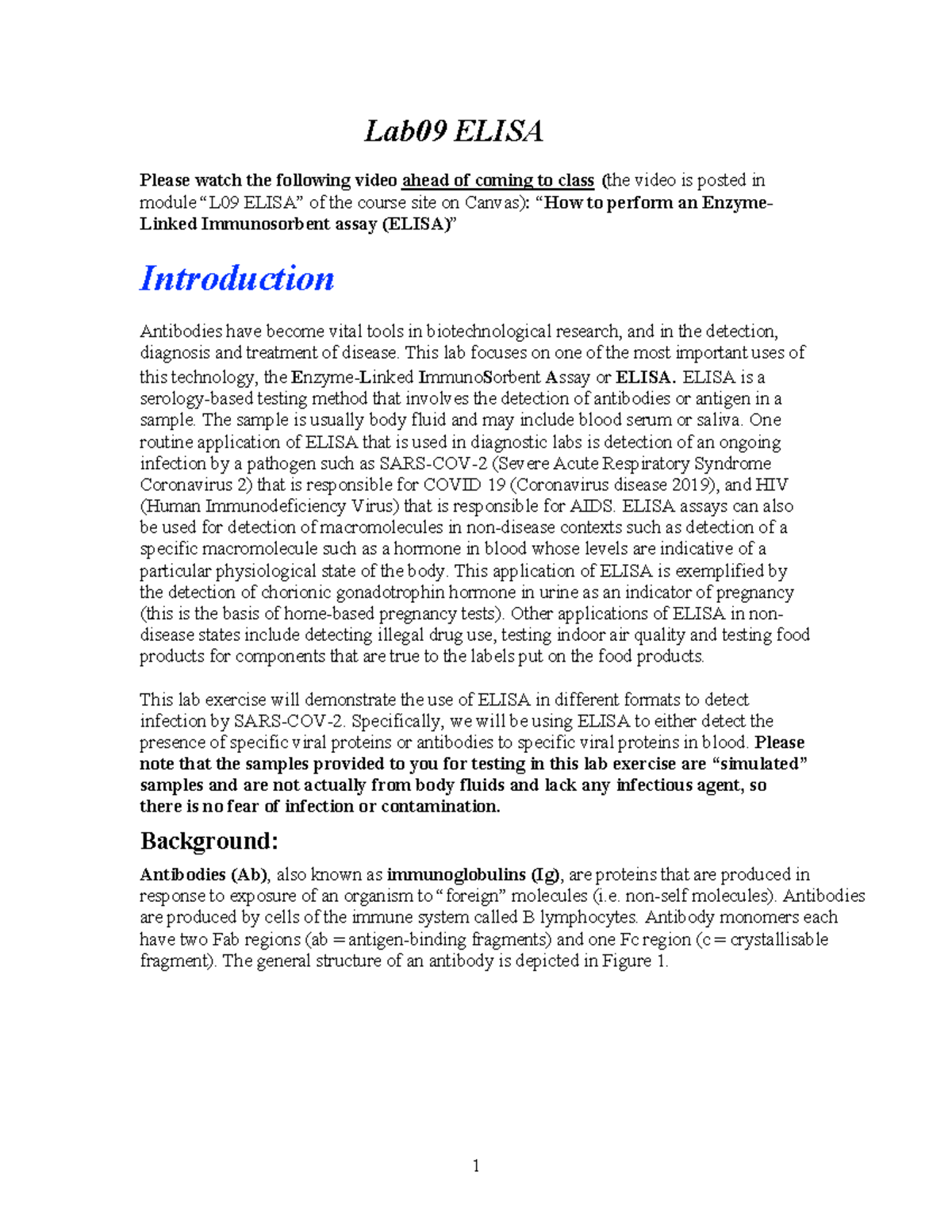 Lab 09: ELISA Lab Protocol for Detecting Viral Proteins and Antibodies ...