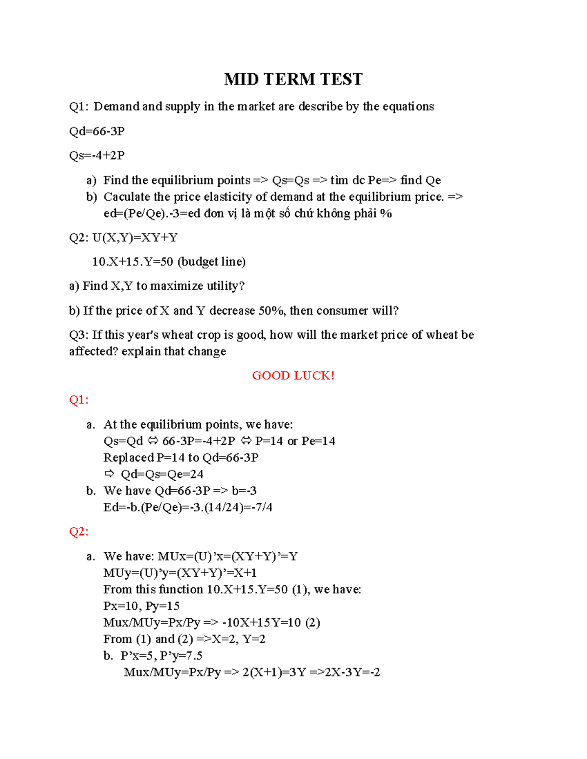 Midterm 2 - Demand & Supply Equilibrium Analysis - Studocu